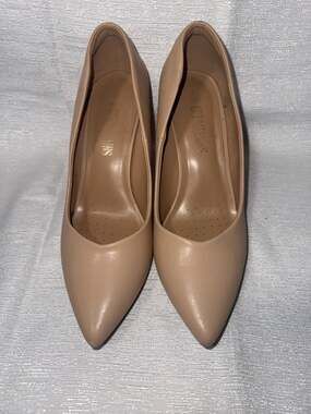 DREAM PAIRS Women's Chunky Block Heel Closed Pointed Toe Nude Pumps